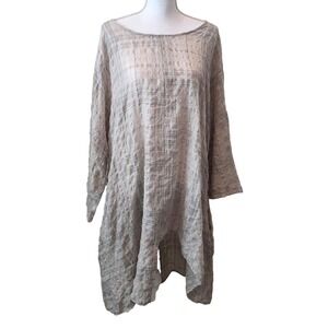 Zanzea Lagenlook Beige Tunic Top XXL Cotton Oversized Plaid Boho Loose Fit